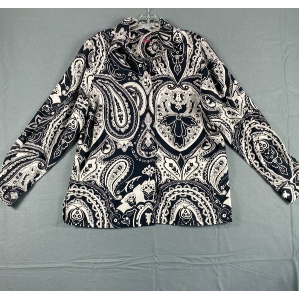 Foxcroft Button Up Shirt Sz 12 Paisley Long Sleeve 100% Cotton Wrinkle Free